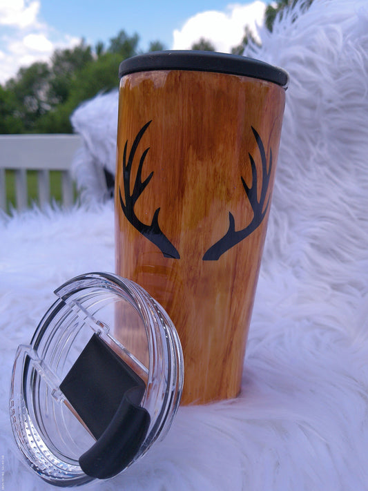 4 in 1 Wood Grain Antler Tumbler Cooler Cup