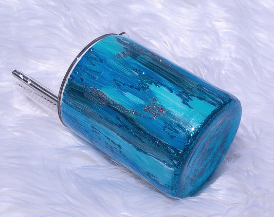 10oz Blue and Gray Scribble Glitter Tumbler