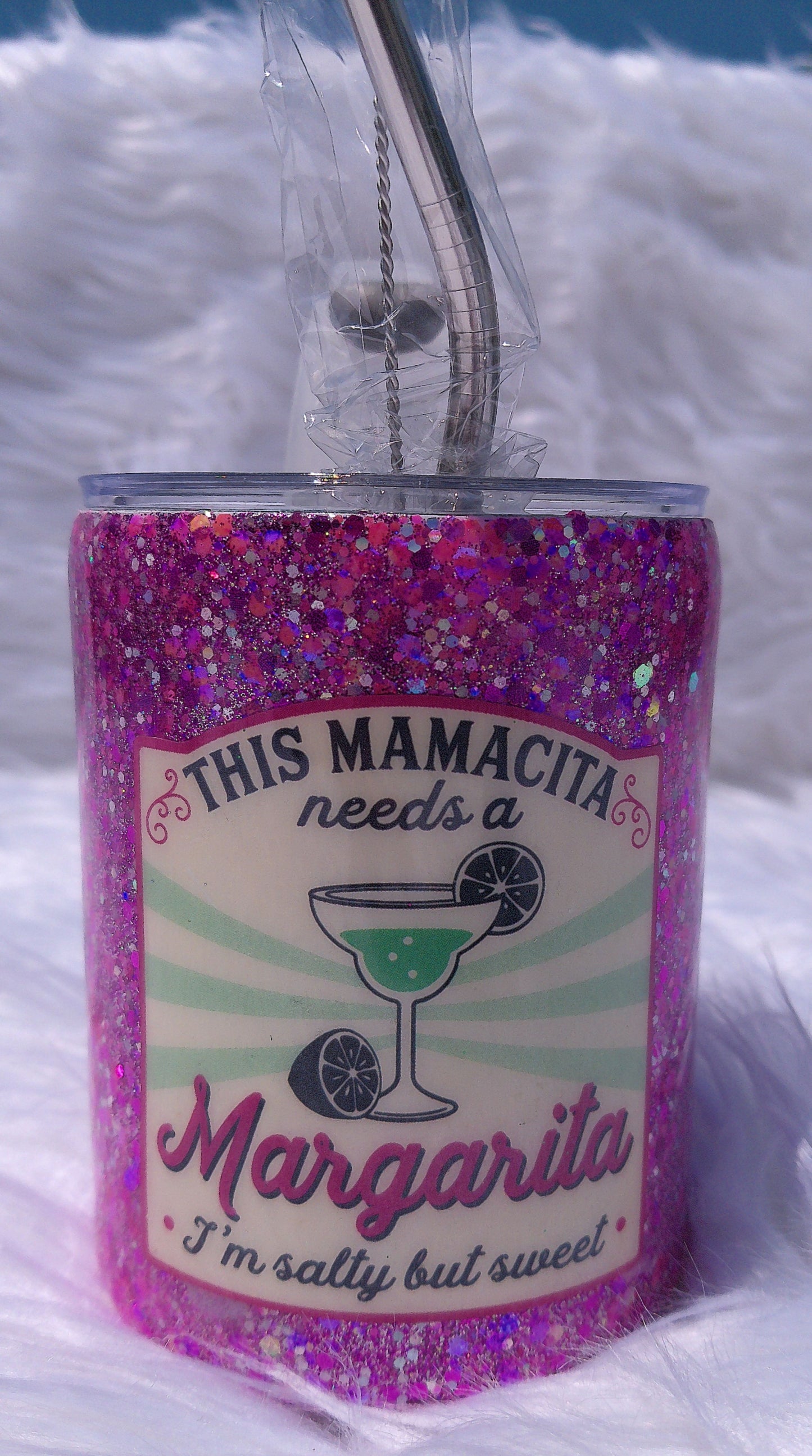 10oz Short Mamacita Margarita Pink Glitter Tumbler