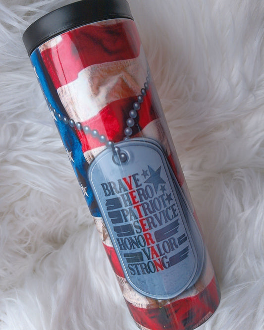 20oz Duo Lid Veteran Tag Sublimated Tumbler