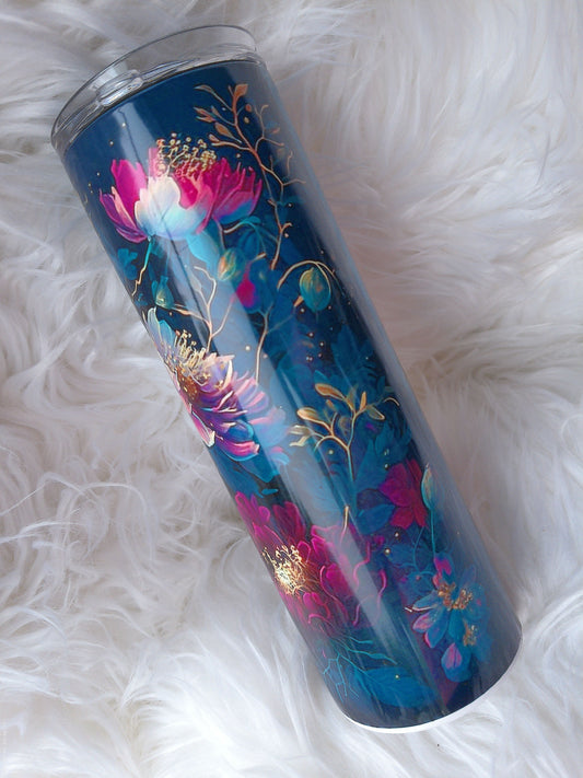 20oz Duo Lid Magenta and Teal Flower Sublimated Tumbler