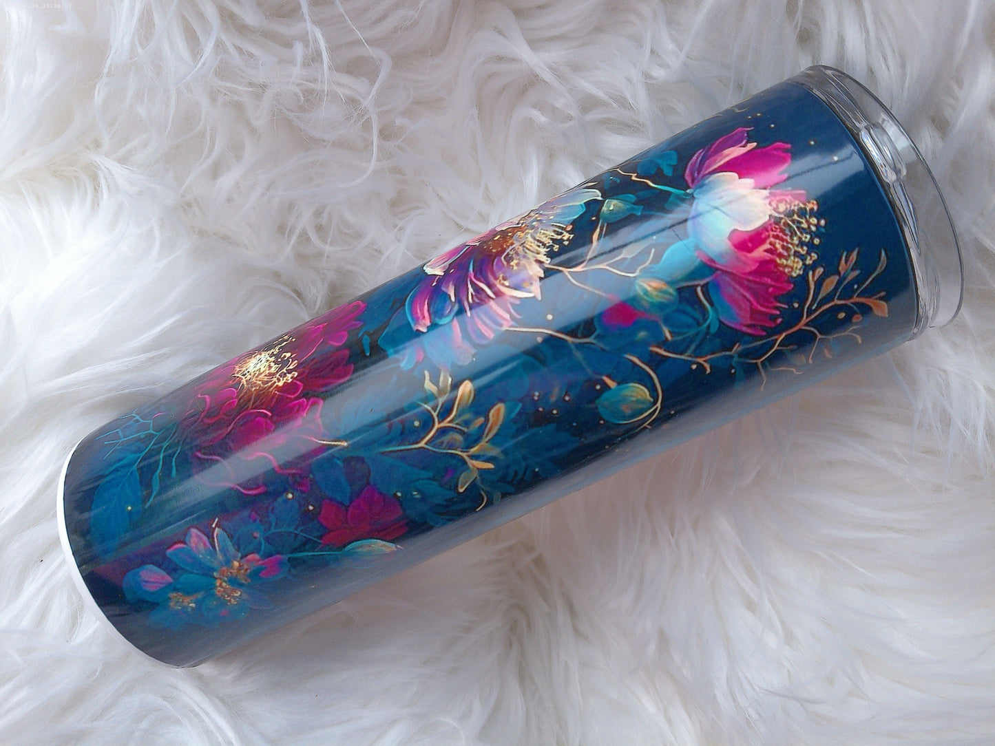 20oz Duo Teal and Magenta Flowers Tumbler