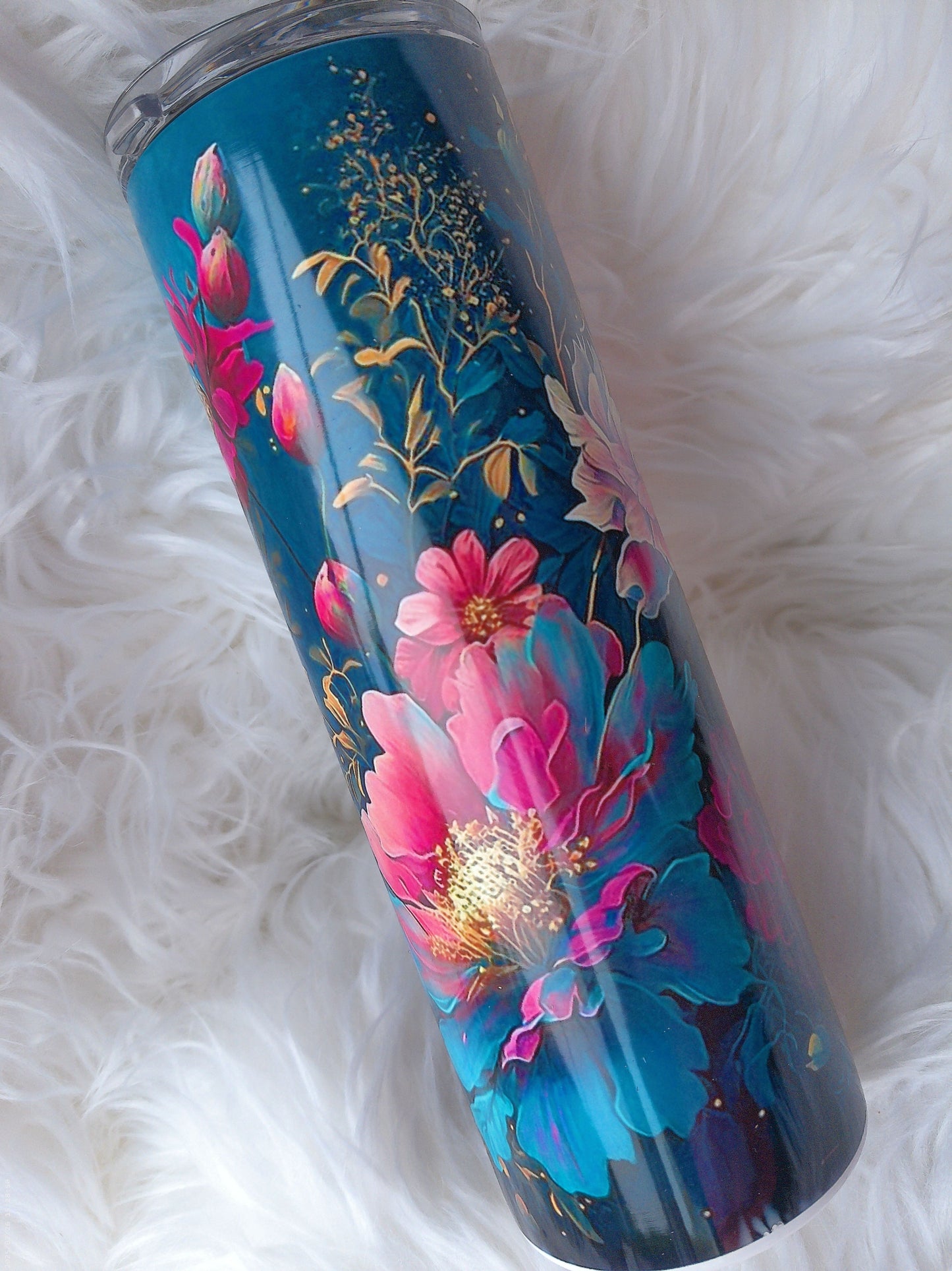 20oz Duo Lid Magenta and Teal Flower Sublimated Tumbler