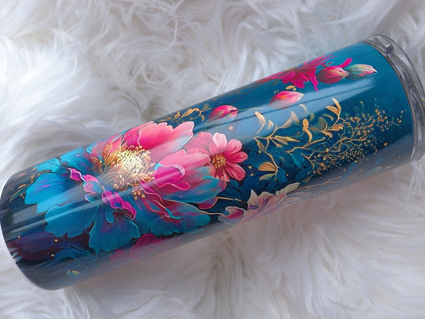 20oz Duo Teal and Magenta Flowers Tumbler