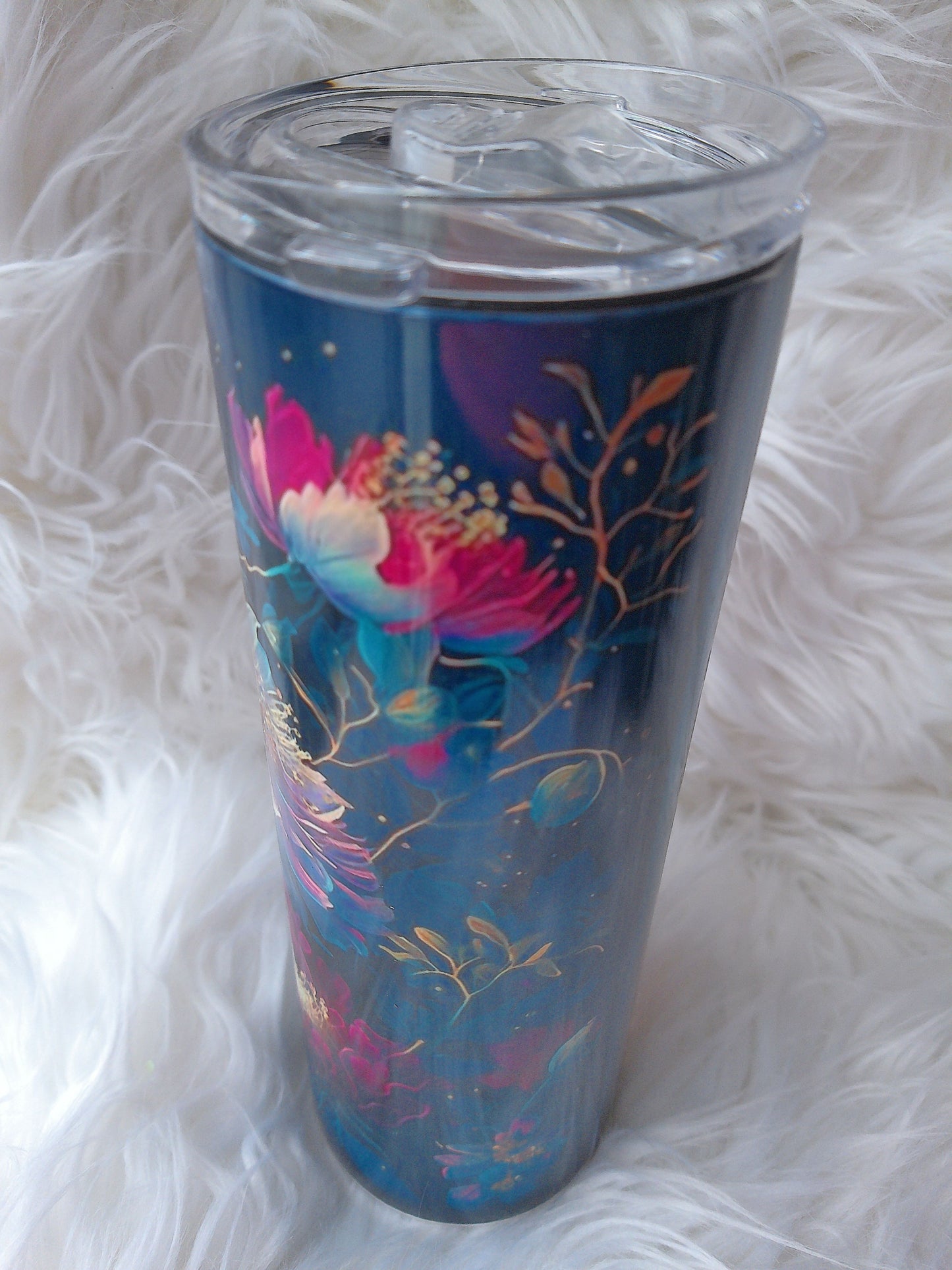 20oz Duo Teal and Magenta Flowers Tumbler